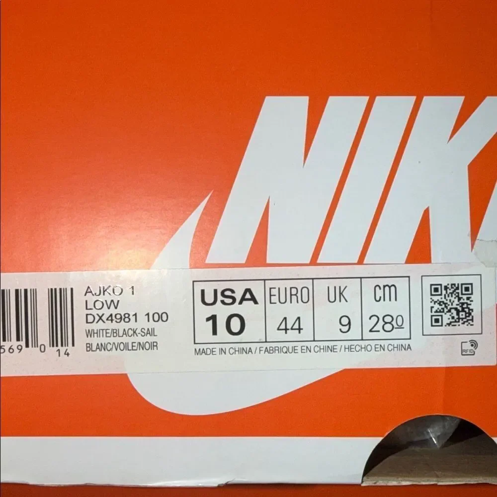 Air Jordan 1 AJKO Retro Low 'White Black Sail' DX4981-100 Men’s Size 10